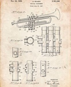 PP141- Vintage Parchment Selmer 1939 Trumpet Patent Poster