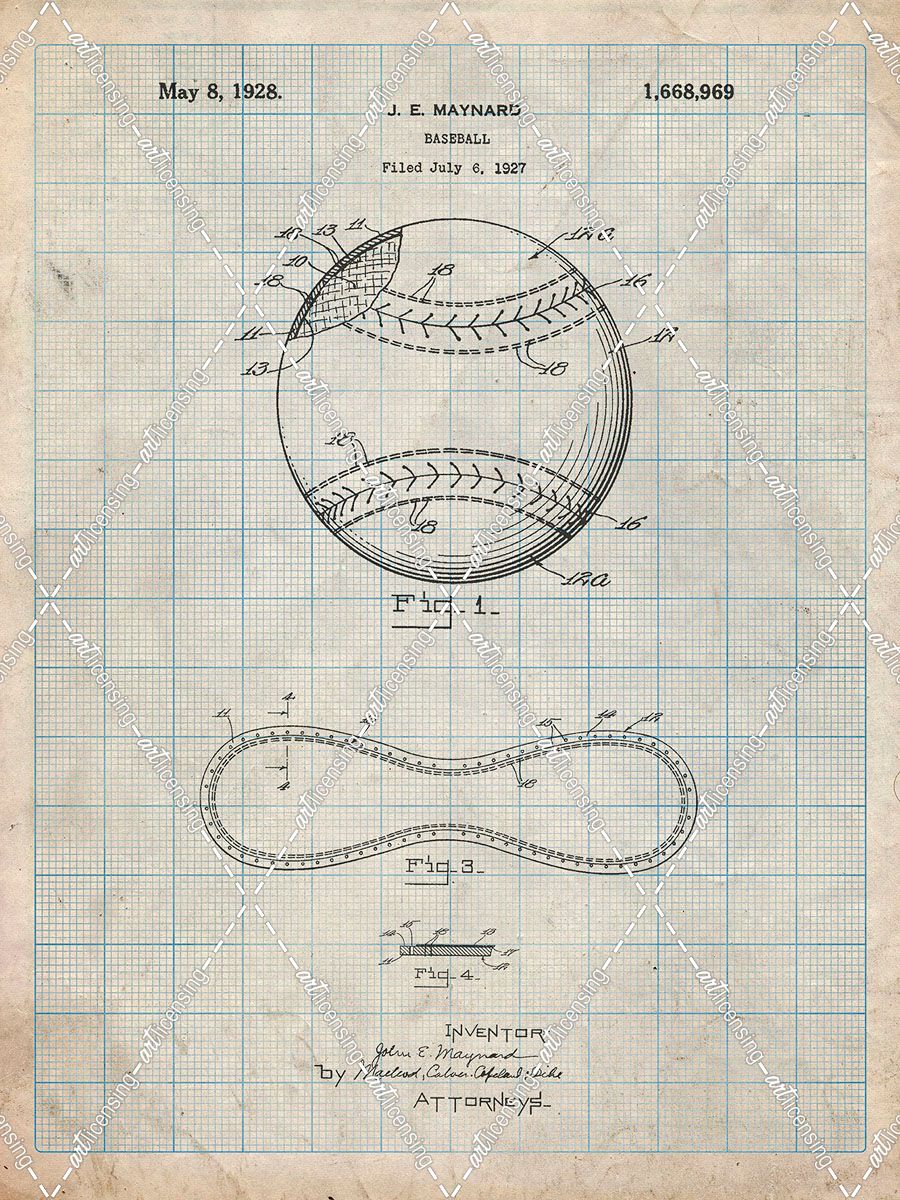 PP143- Antique Grid Parchment Baseball Stitching Patent