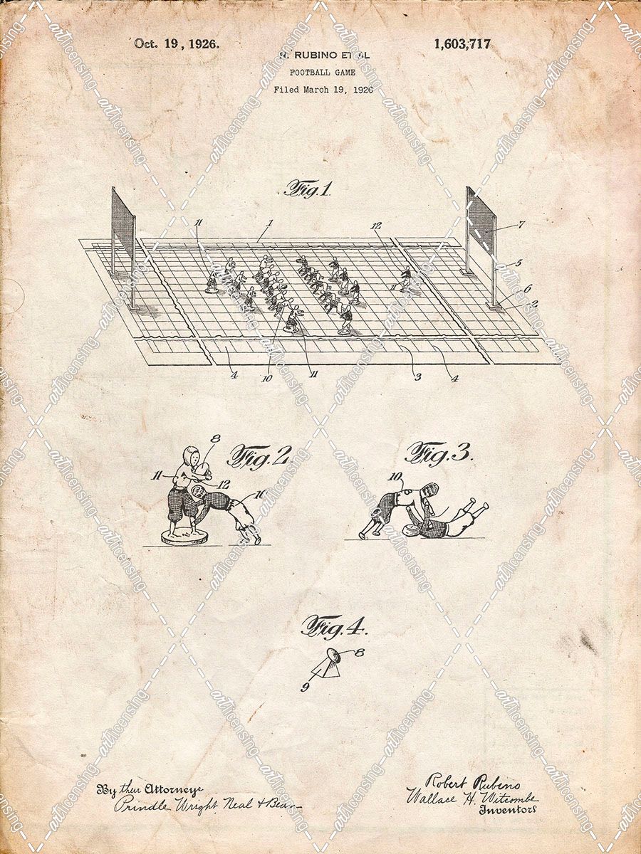 PP142- Vintage Parchment Football Board Game Patent Poster