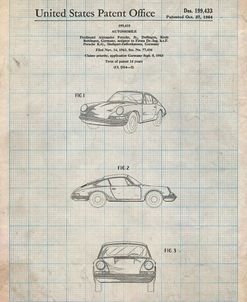 PP144- Antique Grid Parchment 1964 Porsche 911  Patent Poster