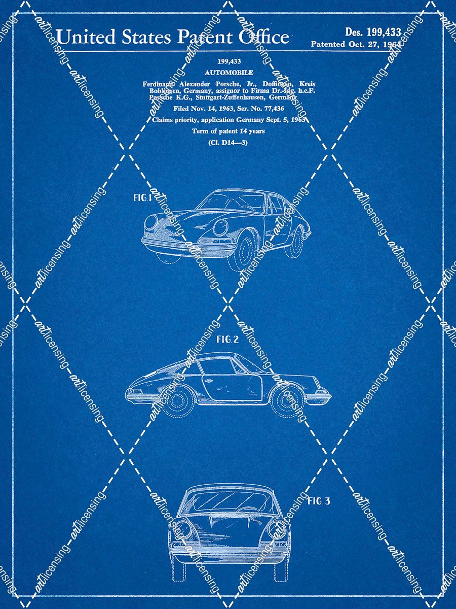PP144- Blueprint 1964 Porsche 911  Patent Poster