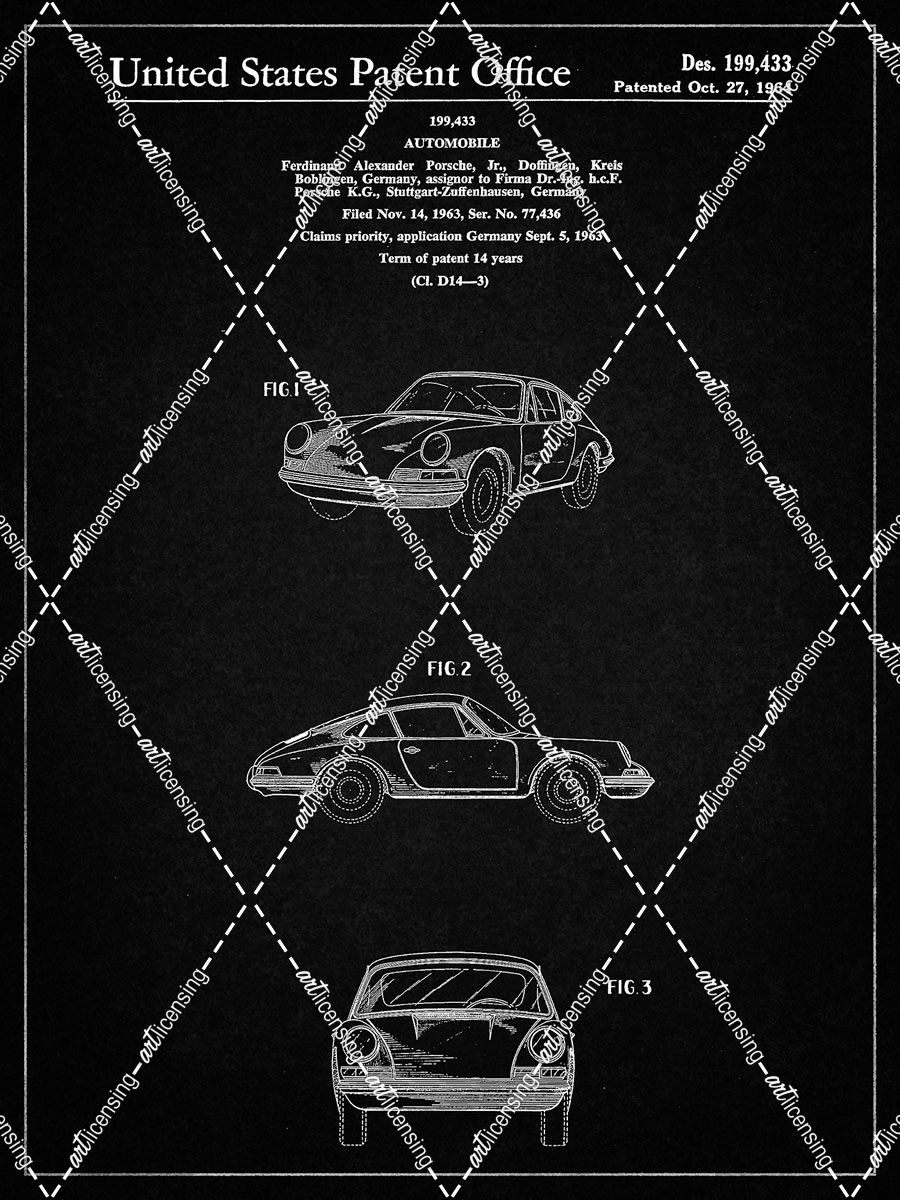 PP144- Vintage Black 1964 Porsche 911  Patent Poster