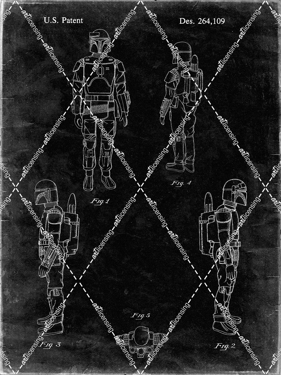 PP145- Black grunge Star Wars Boba Fett 4 Image Patent Poster