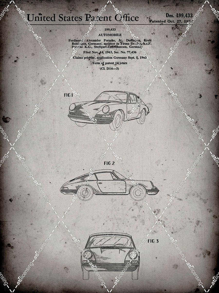 PP144- Faded Grey 1964 Porsche 911  Patent Poster