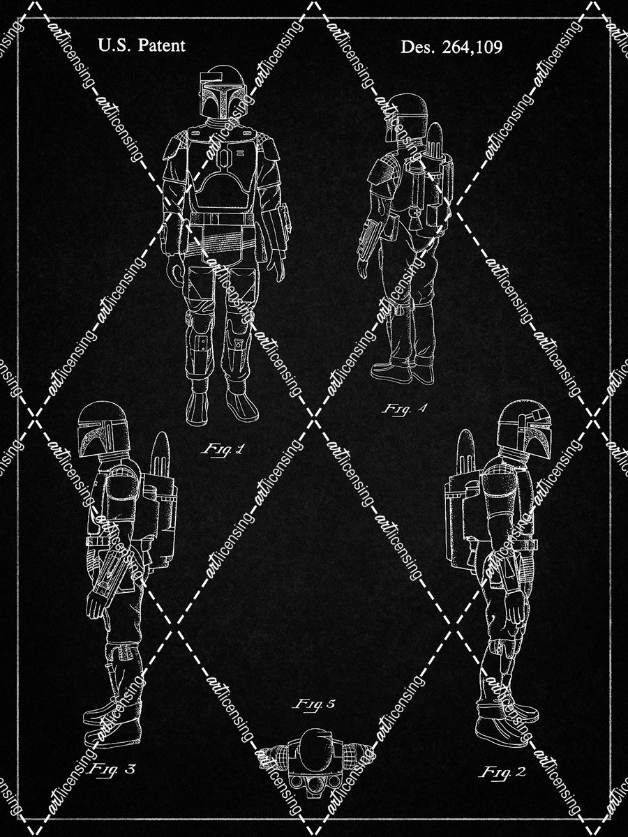 PP145- Vintage Black Star Wars Boba Fett 4 Image Patent Poster
