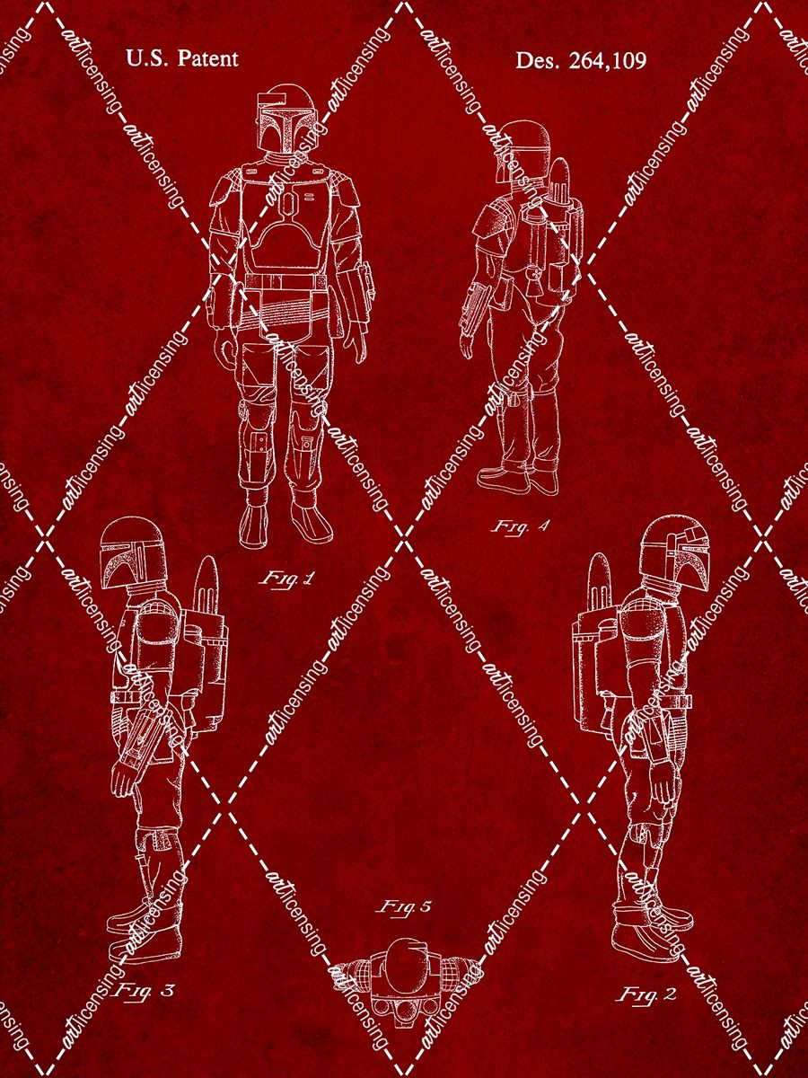 PP145- Burgundy Star Wars Boba Fett 4 Image Patent Poster