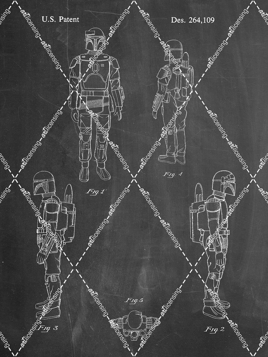PP145- Chalkboard Star Wars Boba Fett 4 Image Patent Poster