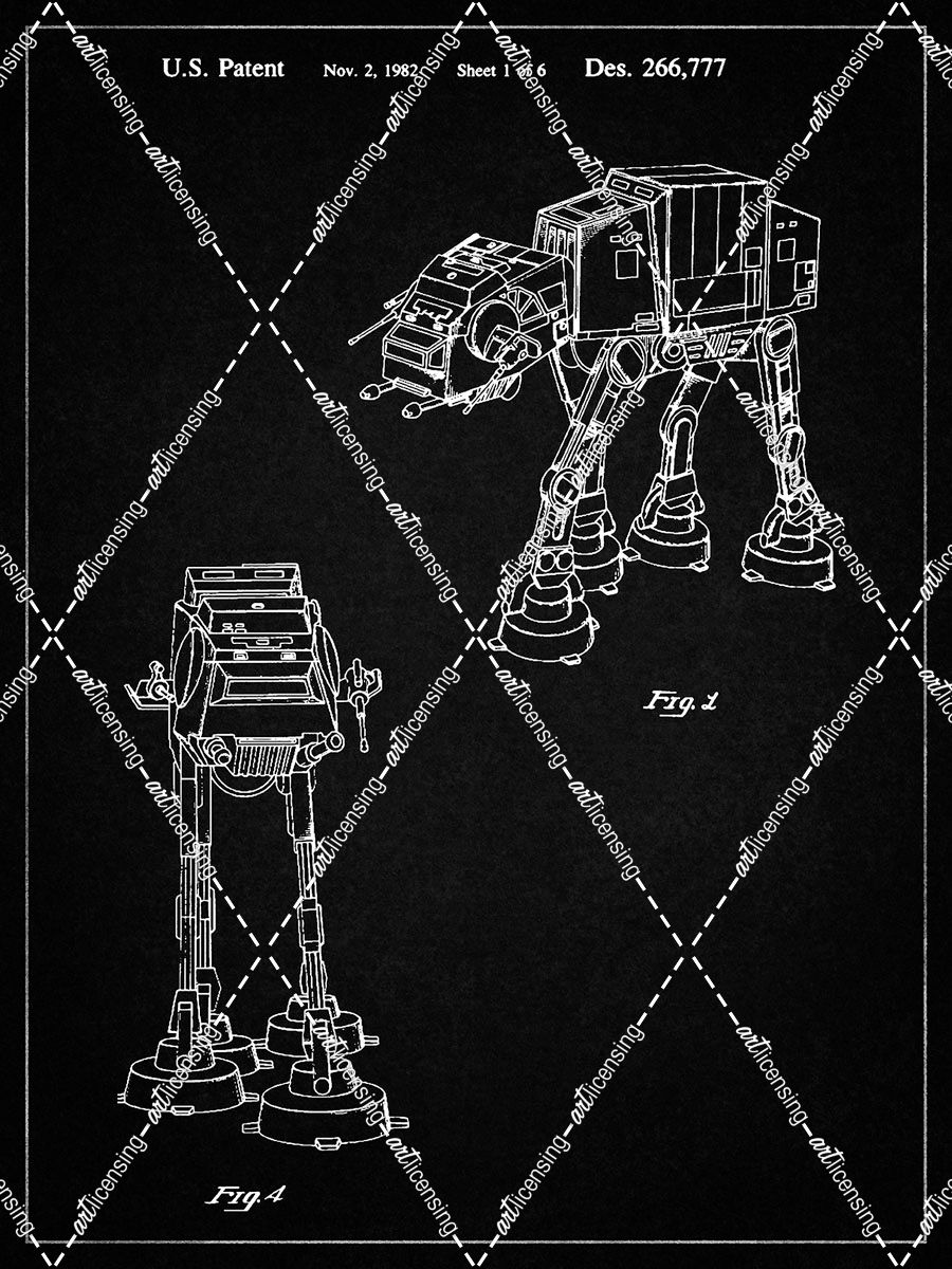 PP146- Vintage Black Star Wars AT-AT Imperial Walker Patent Poster
