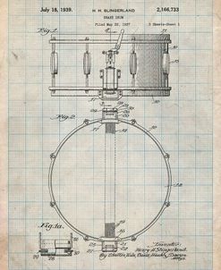 PP147- Antique Grid Parchment Slingerland Snare Drum Patent Poster