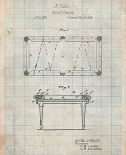 PP149- Antique Grid Parchment Pool Table Patent Poster