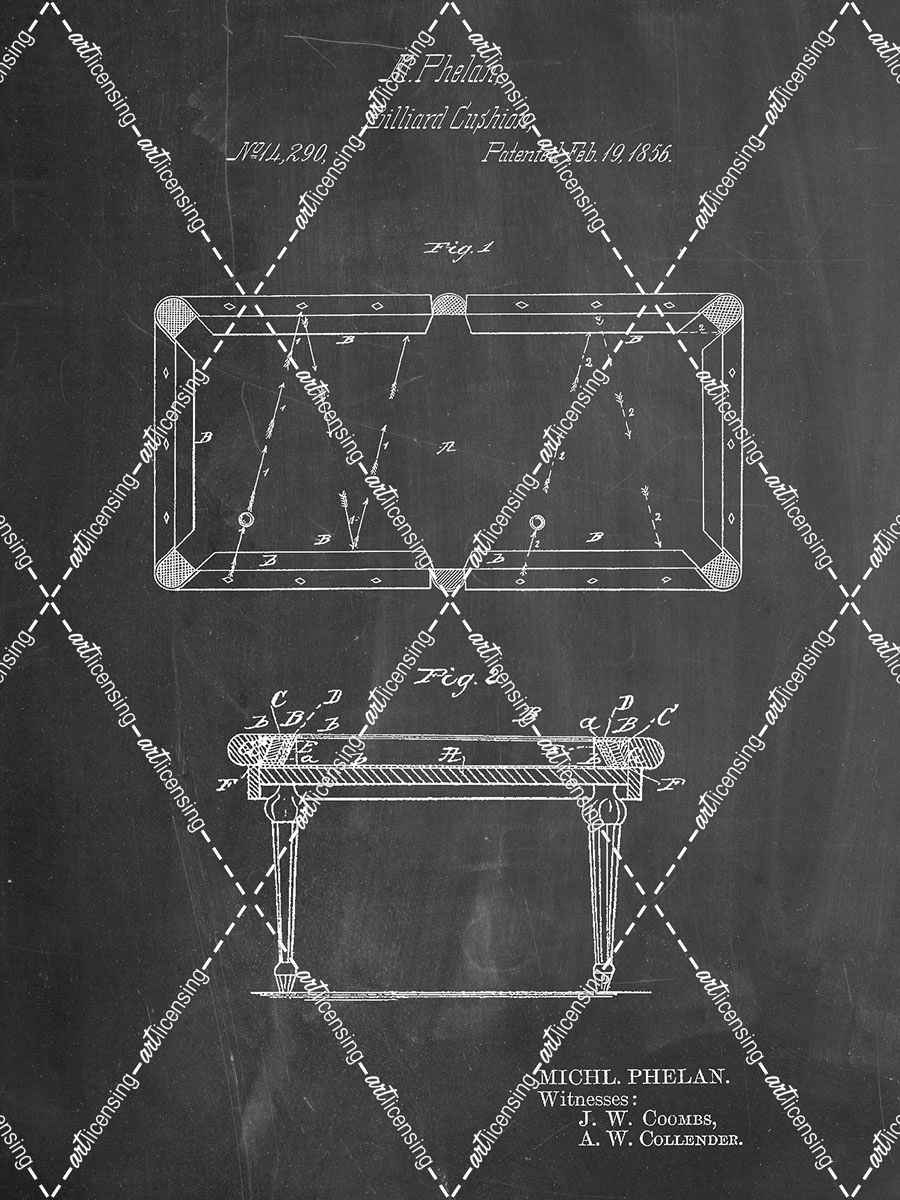 PP149- Chalkboard Pool Table Patent Poster