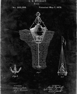 PP599-Black Grunge Water Buoy Patent Poster