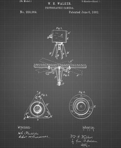PP609-Black Grid Antique Camera Tripod Head Improvement Patent Poster