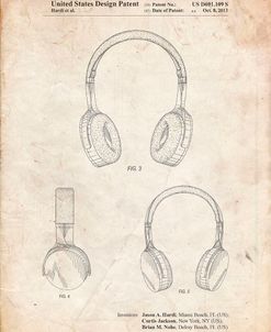 PP612-Vintage Parchment Headphones Patent Poster
