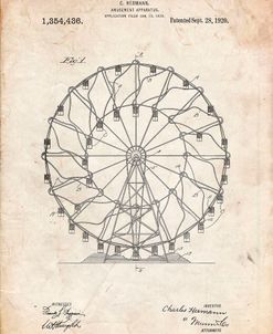 PP615-Vintage Parchment Ferris Wheel 1920 Patent Poster