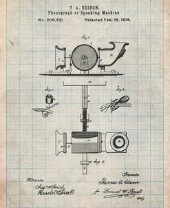 PP622-Antique Grid Parchment T. A. Edison Phonograph Patent Poster