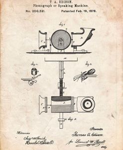 PP622-Vintage Parchment T. A. Edison Phonograph Patent Poster