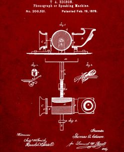 PP622-Burgundy T. A. Edison Phonograph Patent Poster