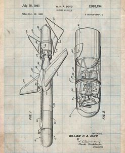 PP624-Antique Grid Parchment Cold War Era Guided Missile Patent Poster