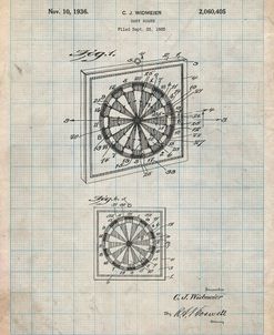 PP625-Antique Grid Parchment Dart Board 1936 Patent Poster
