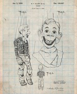 PP628-Antique Grid Parchment Howdy Doody Marionette Patent Poster