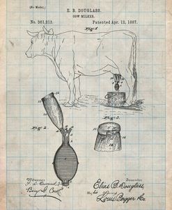 PP639-Antique Grid Parchment Cow Milker 1887 Patent Poster