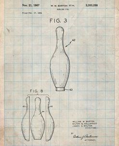 PP641-Antique Grid Parchment Bowling Pin 1967 Patent Poster
