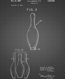 PP641-Black Grid Bowling Pin 1967 Patent Poster