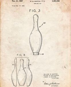 PP641-Vintage Parchment Bowling Pin 1967 Patent Poster