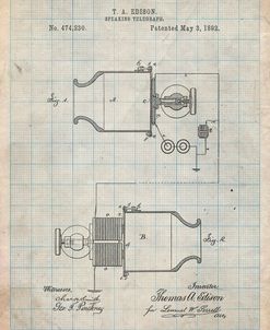 PP644-Antique Grid Parchment Edison Speaking Telegraph Patent Poster