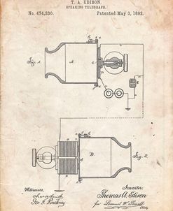 PP644-Vintage Parchment Edison Speaking Telegraph Patent Poster