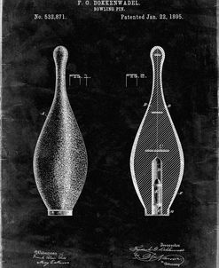 PP652-Black Grunge Vintage Bowling Pin Patent Poster