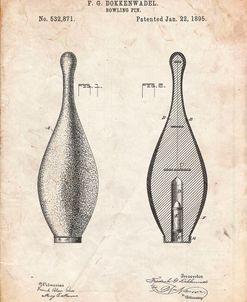 PP652-Vintage Parchment Vintage Bowling Pin Patent Poster