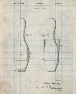 PP653-Antique Grid Parchment Bowling Pin 1938 Patent Poster