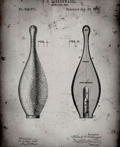 PP652-Faded Grey Vintage Bowling Pin Patent Poster