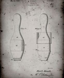 PP653-Faded Grey Bowling Pin 1938 Patent Poster