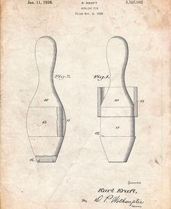 PP653-Vintage Parchment Bowling Pin 1938 Patent Poster