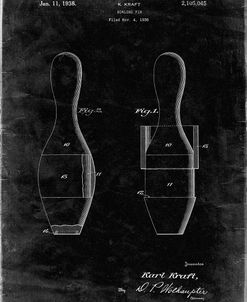 PP653-Black Grunge Bowling Pin 1938 Patent Poster