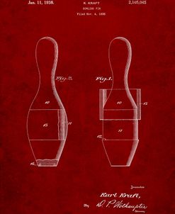 PP653-Burgundy Bowling Pin 1938 Patent Poster
