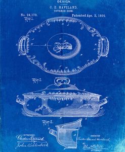 PP657-Faded Blueprint Haviland Covered Serving Dish Canvas Art