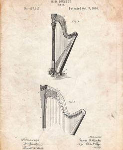 PP662-Vintage Parchment Harp Instrument 1890 Patent Poster