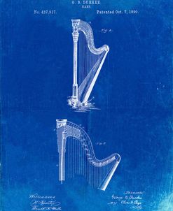 PP662-Faded Blueprint Harp Instrument 1890 Patent Poster
