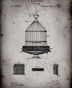 PP683-Faded Grey Vintage Birdcage Patent Poster