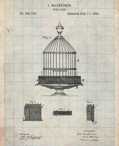 PP683-Antique Grid Parchment Vintage Birdcage Patent Poster