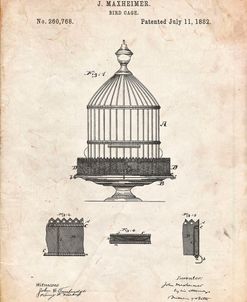 PP683-Vintage Parchment Vintage Birdcage Patent Poster