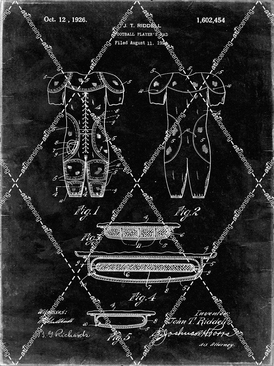 PP690-Black Grunge Ridell Football Pads 1926 Patent Poster