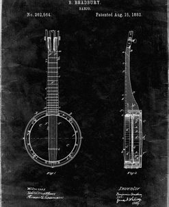 PP715-Black Grunge Banjo Mandolin Patent Poster
