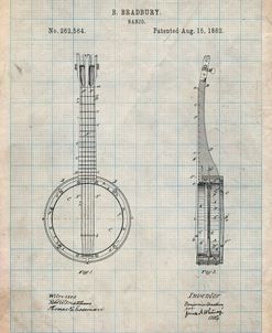 PP715-Antique Grid Parchment Banjo Mandolin Patent Poster