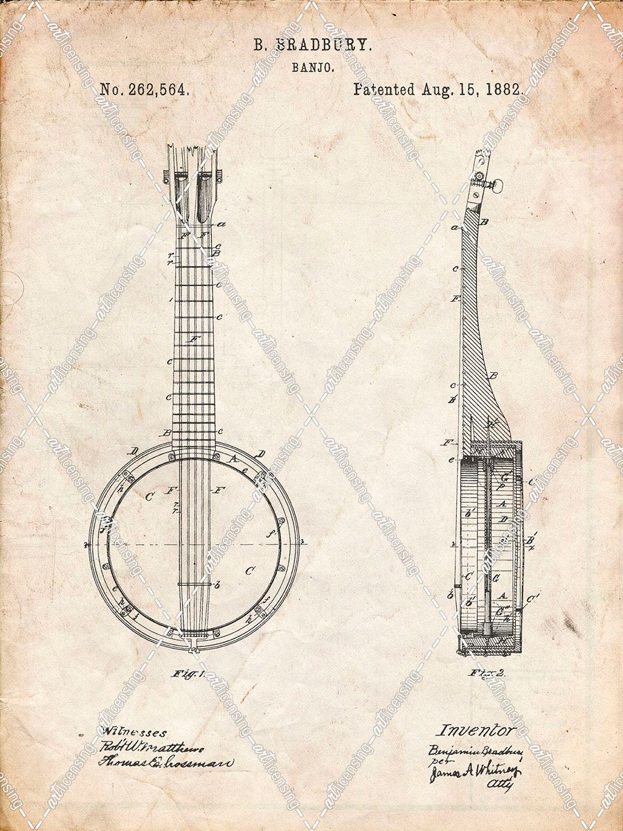 PP715-Vintage Parchment Banjo Mandolin Patent Poster