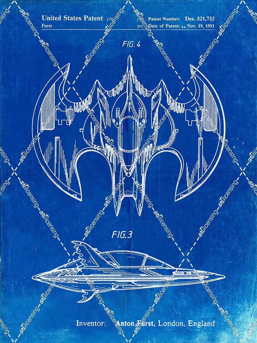 PP719-Faded Blueprint Batman Batwing Poster